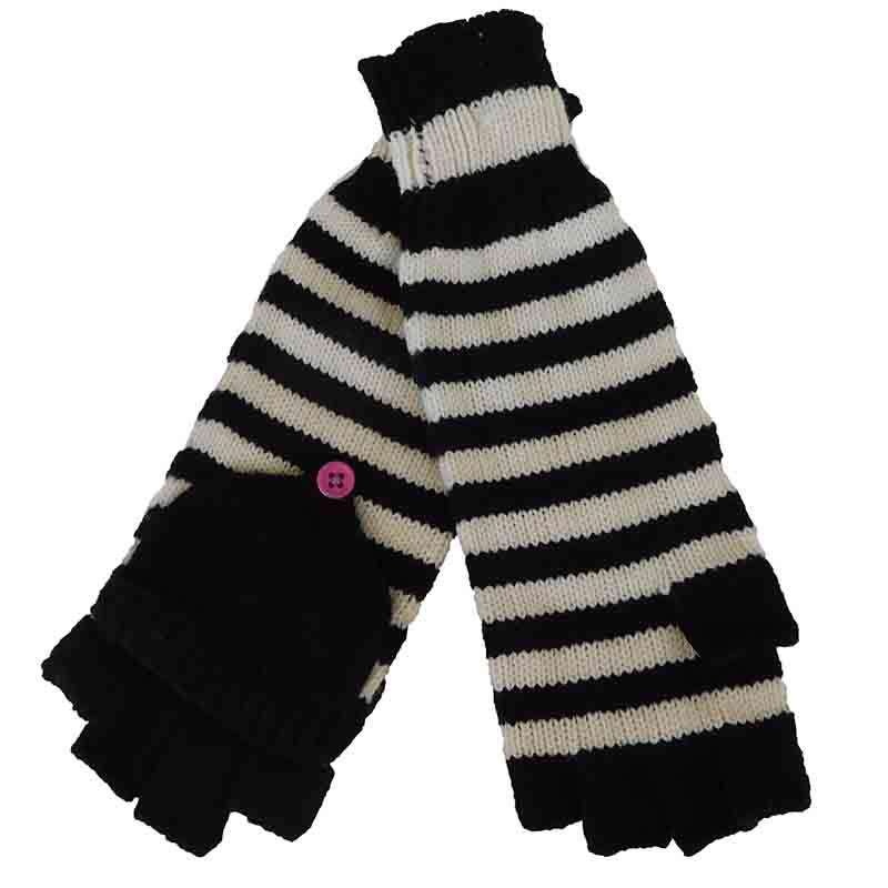 Black and White Striped Mittens by JSA Black / Grey