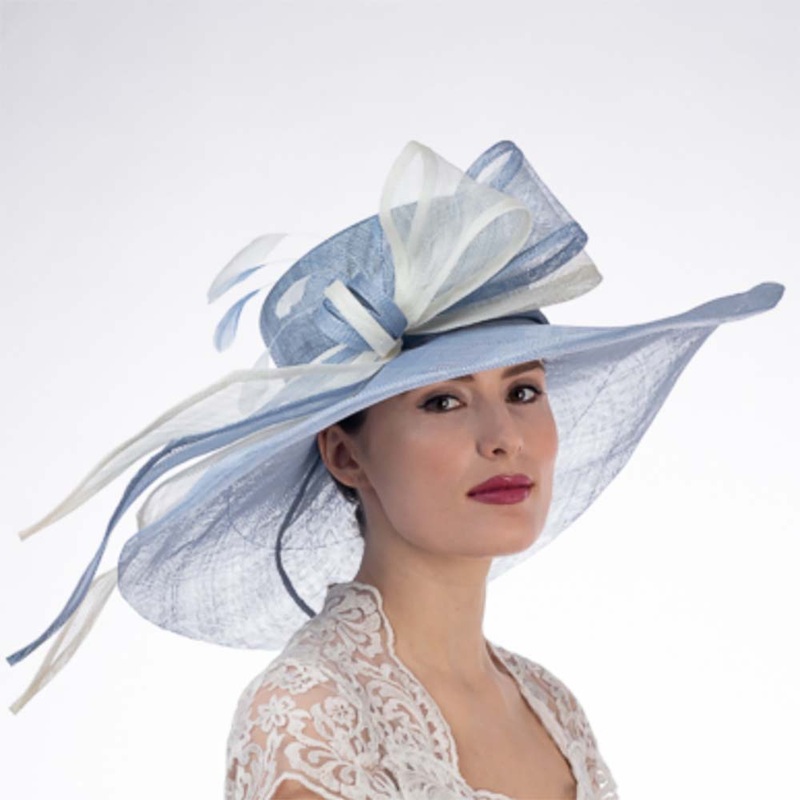 Blue and Ivory Long Bow Wide Brim Derby Hat – KaKyCO Blue and White M/L (58 cm)