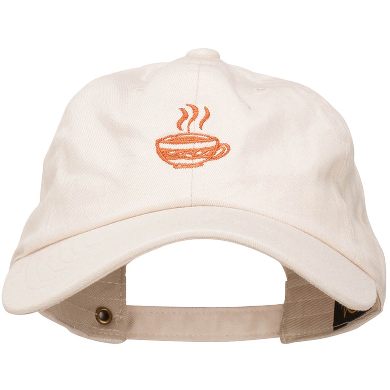 Coffee Cup Embroidered Unstructured Washed Cap Beige One Size