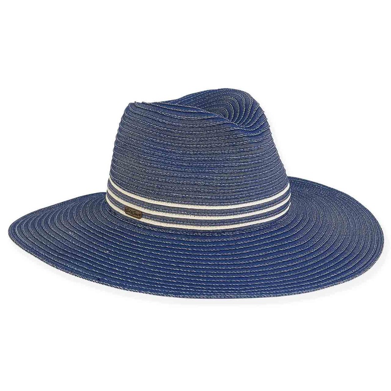 Denim Ribbon Safari Hat with Striped Band – Sun’N’Sand Hats Navy OS (57 cm)