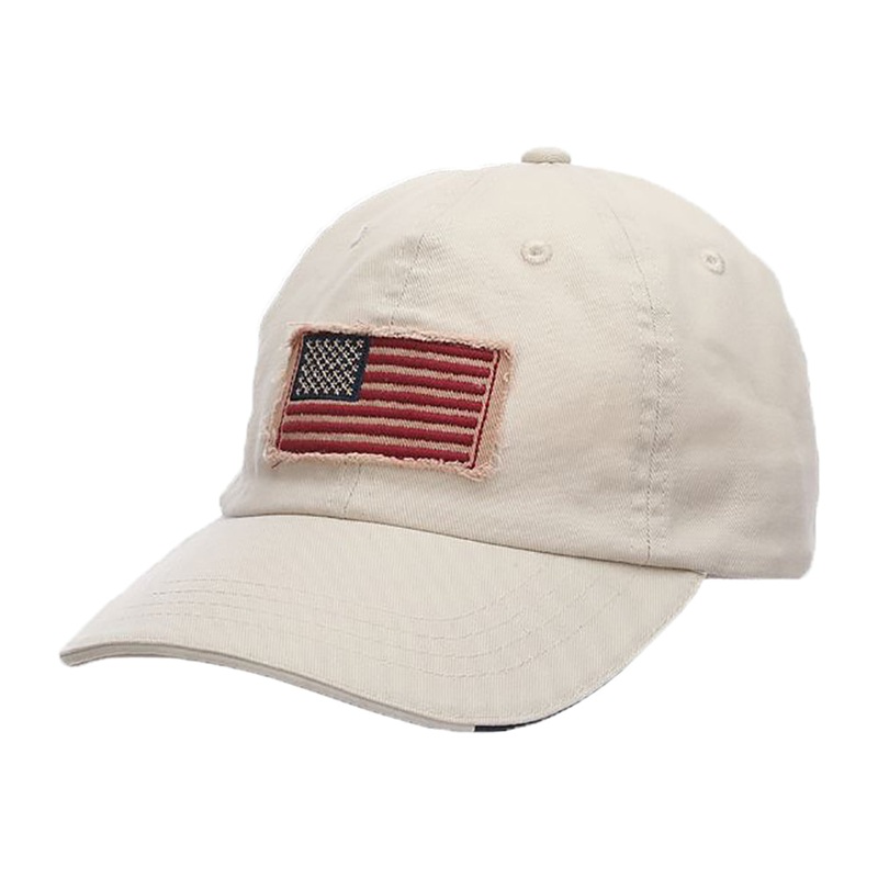 DPC Distressed Twill Cap with Frayed USA Flag for Small Heads Khaki