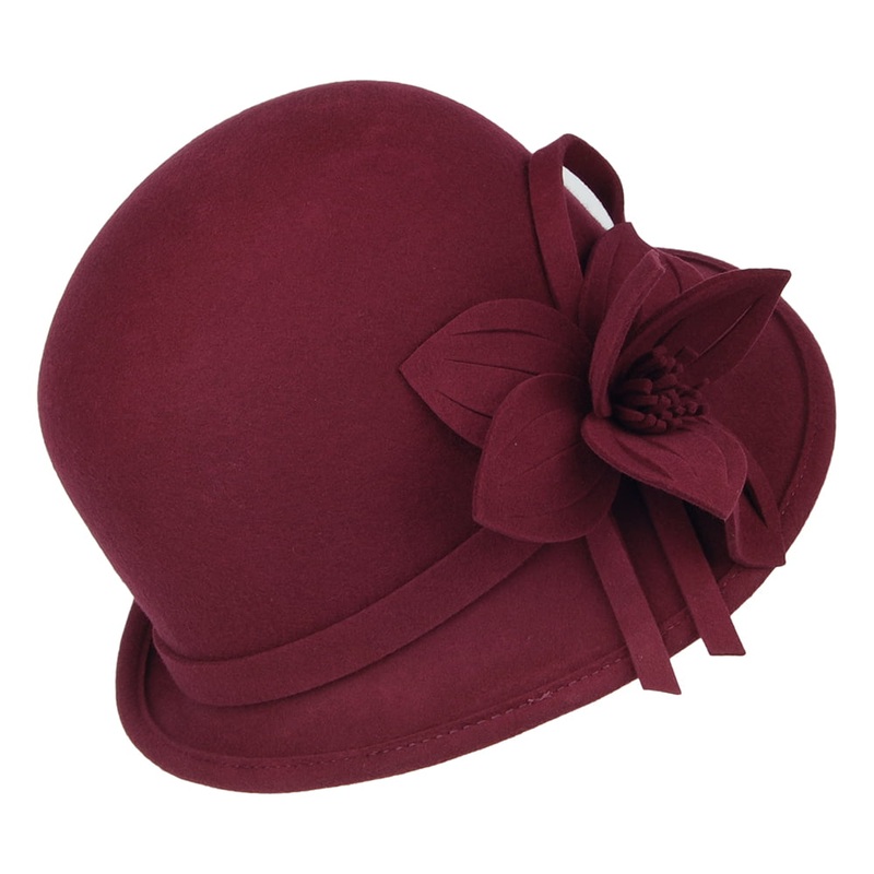 Failsworth Hats Wool Felt Flower Cloche – Burgundy 1-Size