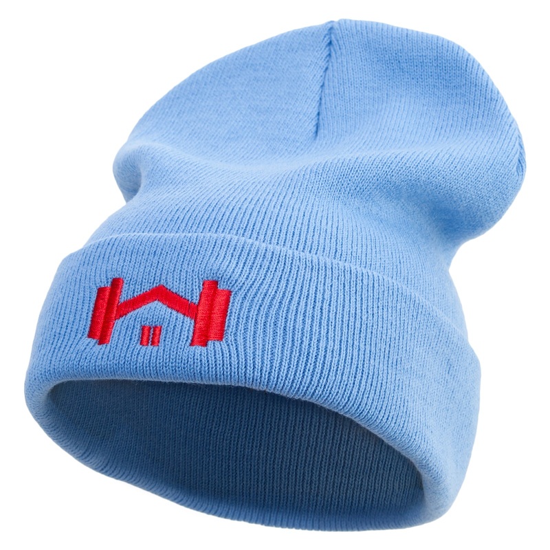 Gym at Home Logo Embroidered 12 Inch Long Knitted Beanie Sky Blue One Size