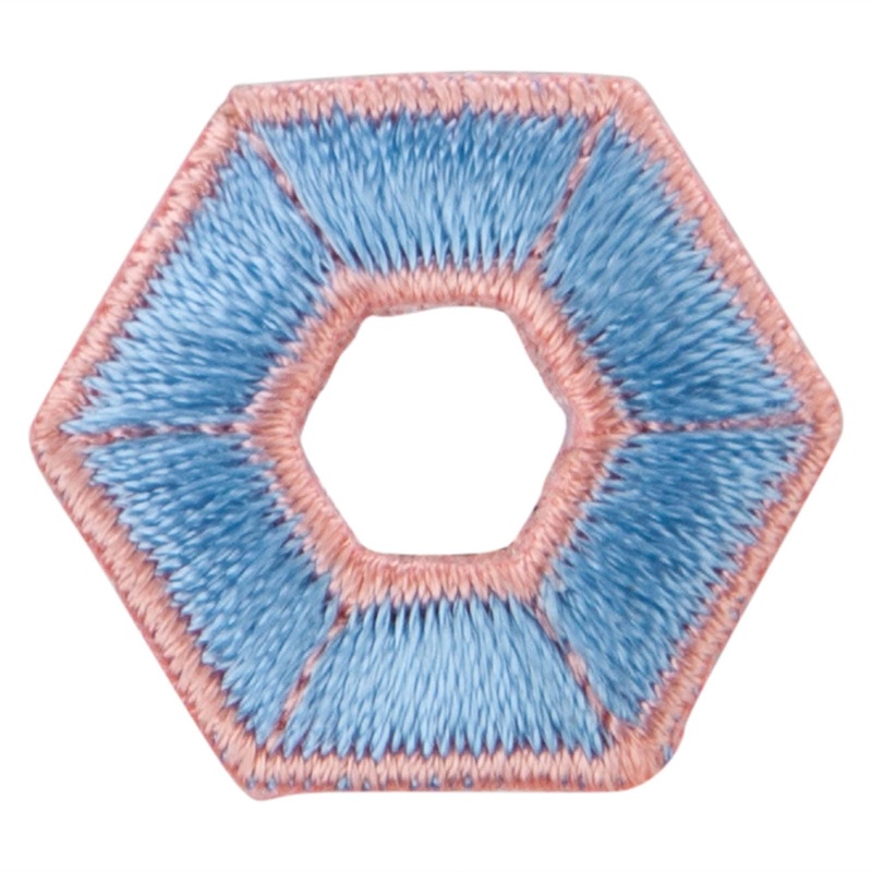 Hexagon with Mirror Center Iron on Embroidered Patch Pink Blue One Size