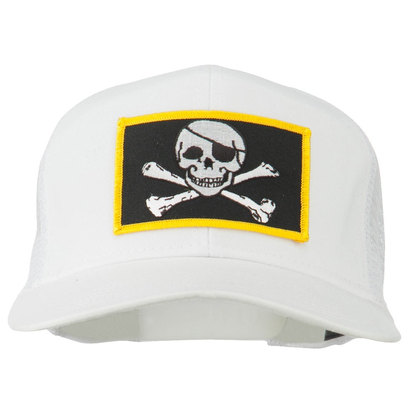 Jolly Roger Skull Patched Mesh Cap Maroon One Size