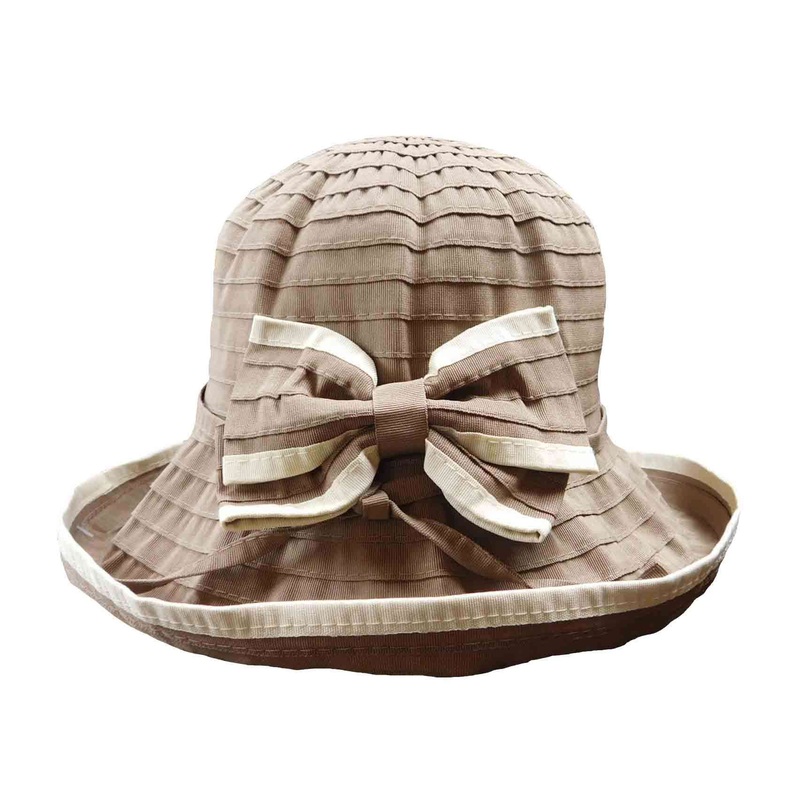 Kettle Brim Ribbon Hat with Big Bow Brown
