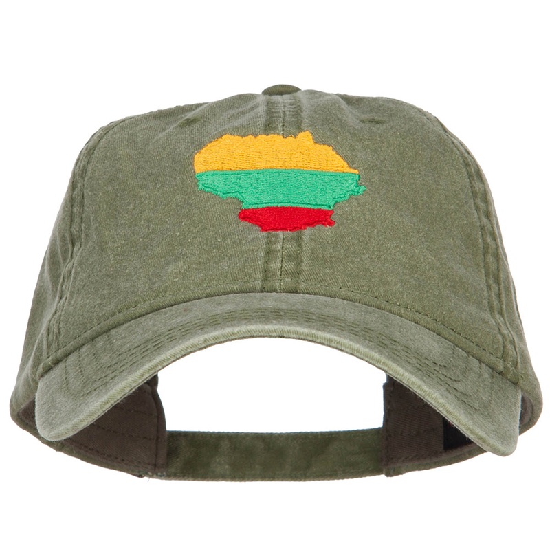 Lithuania Map Flag Embroidered Washed Cap Olive One Size
