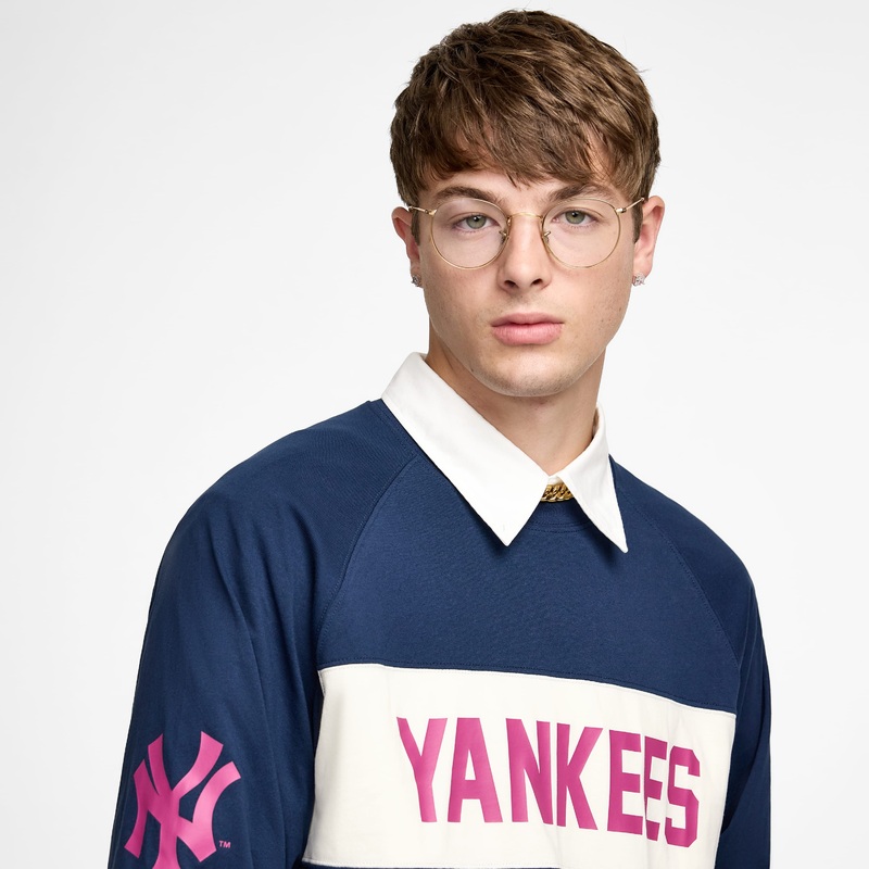 New York Yankees Color Block Dress Blues Long Sleeve T-Shirt XS