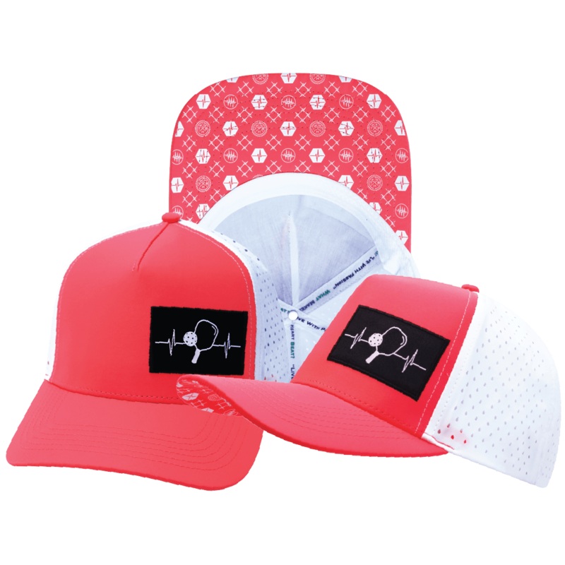 Pickleball Hat – Trucker Hat – Neon Peach / White – Laser Mesh
