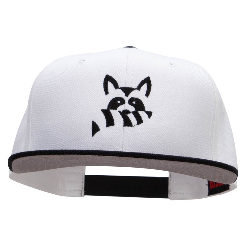 Raccoon Silhouette Embroidered Wool Blend Pro Style 2 Tone Snapback Black White One Size
