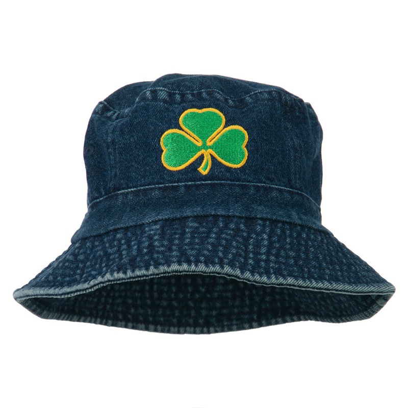Saint Patrick’s Day Clover Embroidered Bucket Hat Denim One Size