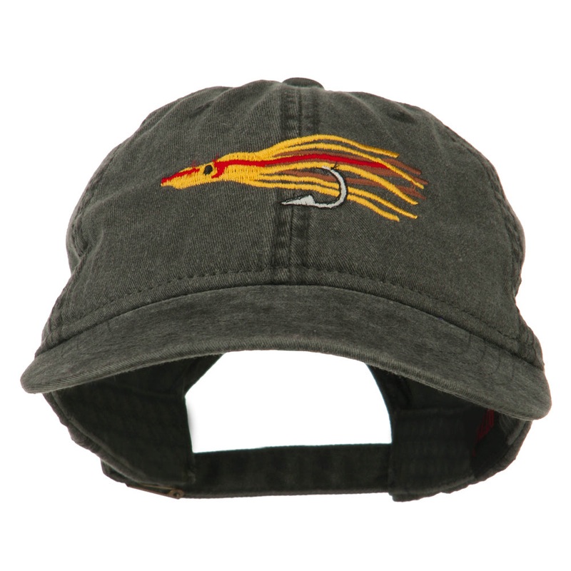 Salmon Squid Rig Embroidered Washed Cap Black One Size