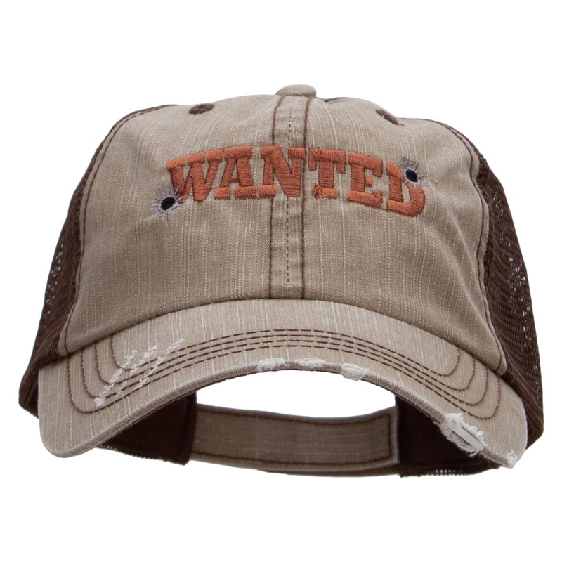 Wanted Embroidered Low Profile Special Cotton Mesh Cap Khaki Brown One Size
