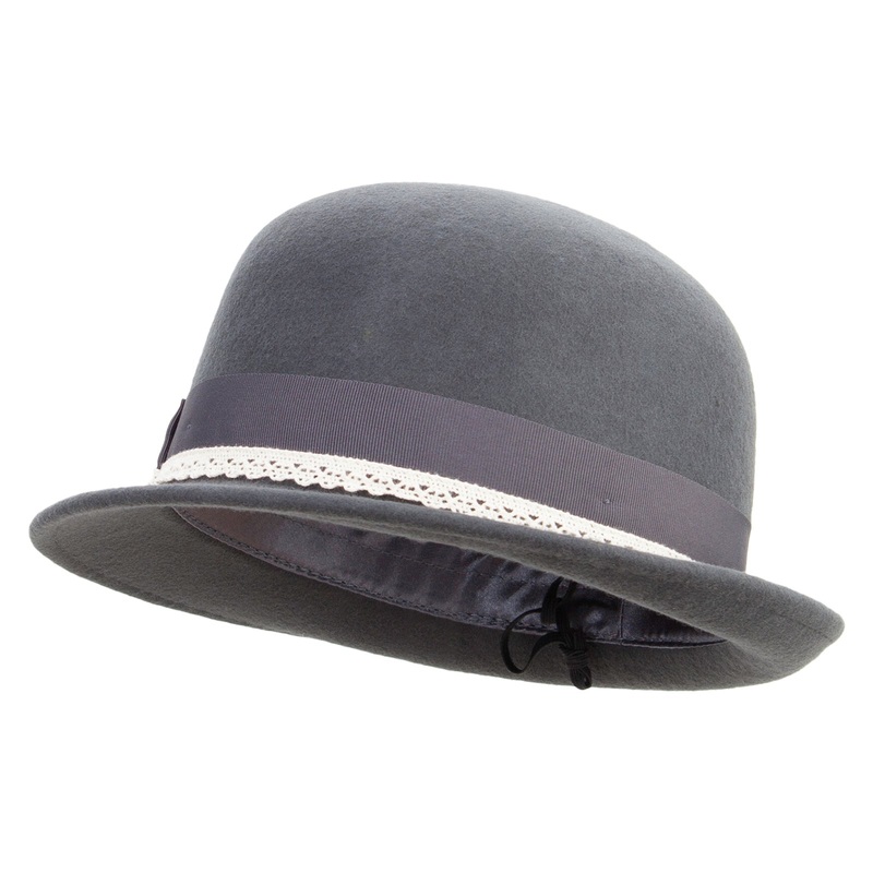 Women’s Laced Ribbon Bowler Hat Grey One Size