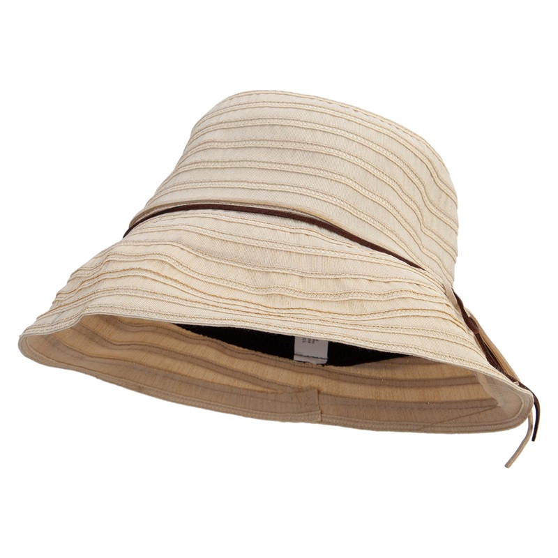Women’s Metallic Ribbon Bucket Hat Beige One Size