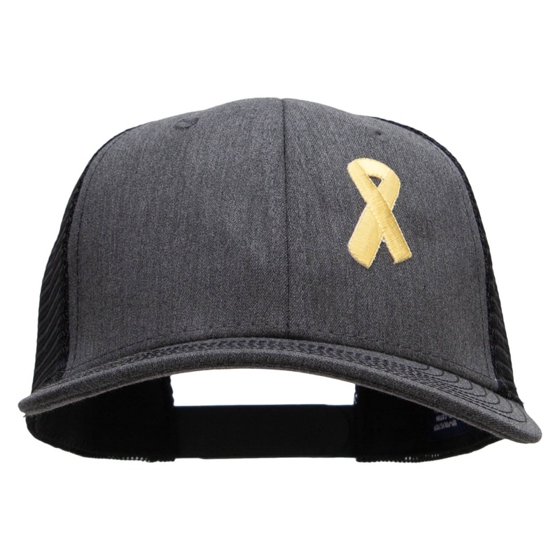 Yellow Awareness Symbol 6 Panel Structured Deluxe Trucker Cap Heather Charcoal Black One Size