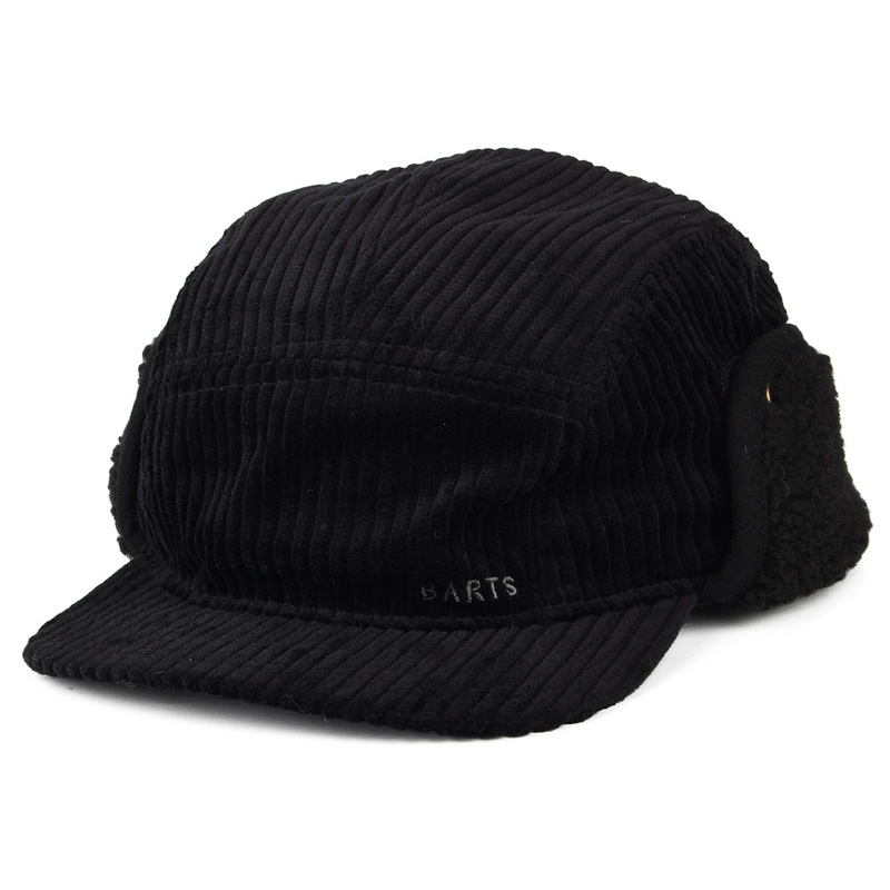 Barts Hats Rayner Corduroy 5 Panel Cap with Earflaps – Black 1-Size