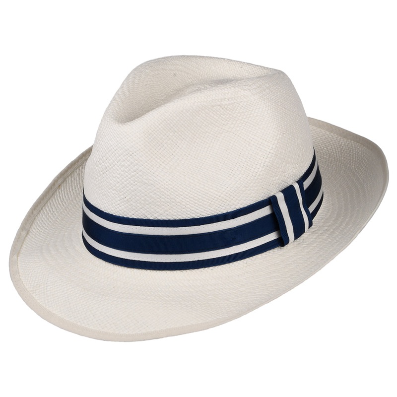 Christys Hats Ascot Striatus Preset Panama Fedora Hat With Striped Band – Bleach 55