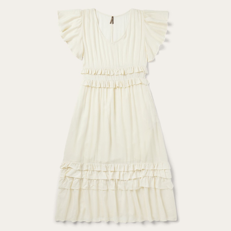 Cream Herringbone Dress White XS