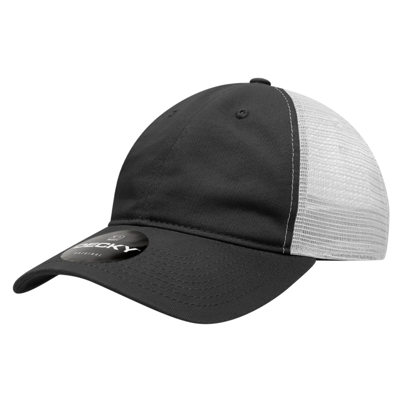 Decky 120 – 6-Panel Low Profile, Relaxed Cotton Trucker Cap Black/Black/White