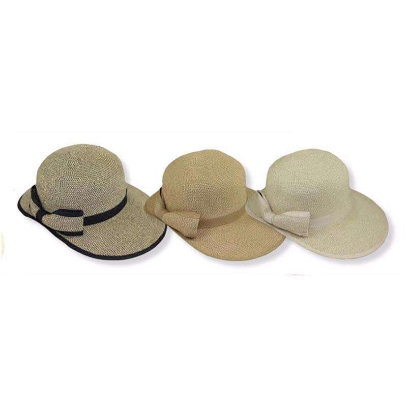 Facesaver Hat with Ribbon Trim and Bow White tweed Medium (57 cm)
