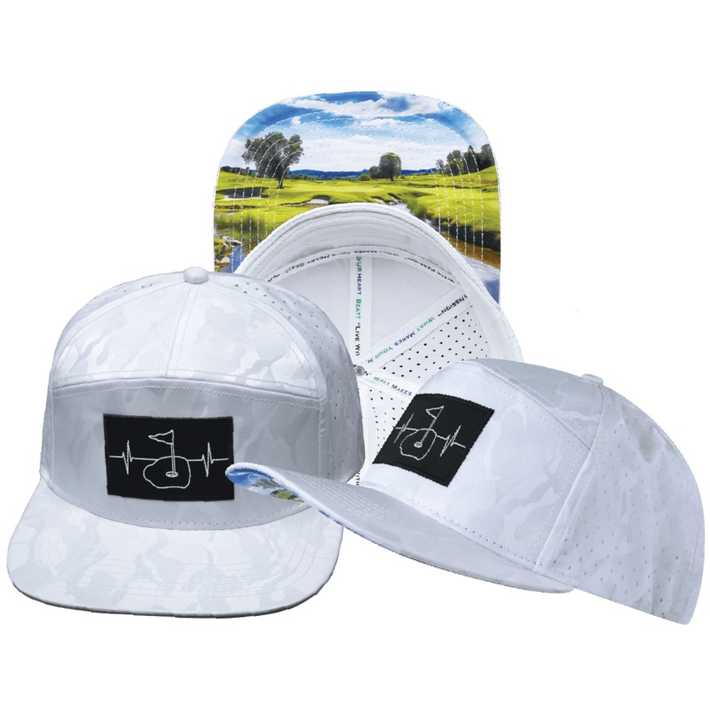 Golf Hat – Flat Bill – White Camo – Laser Mesh
