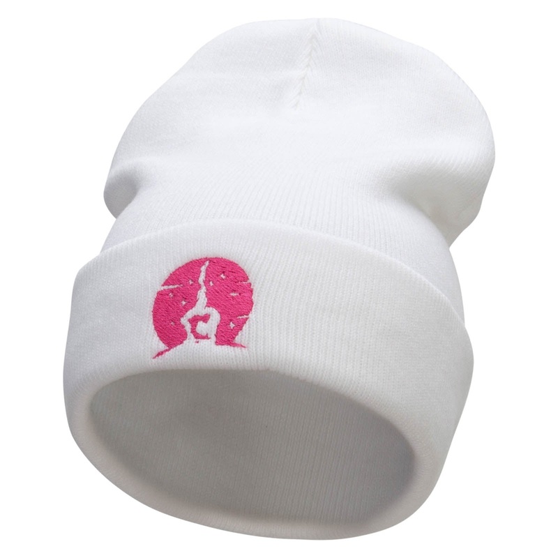 Gymnast Under the Stars Embroidered 12 Inch Long Knitted Beanie White One Size