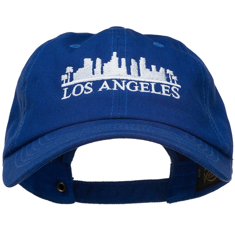 Los Angeles Skyline Embroidered Washed Cap Royal One Size