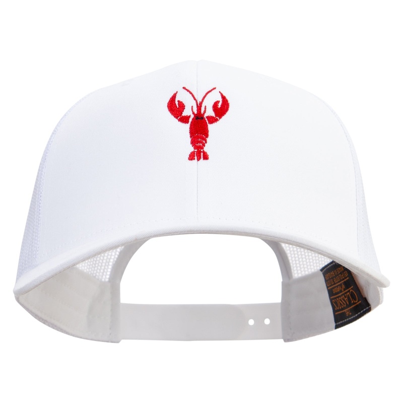 Red Crayfish Embroidered Retro Trucker Cap White One Size