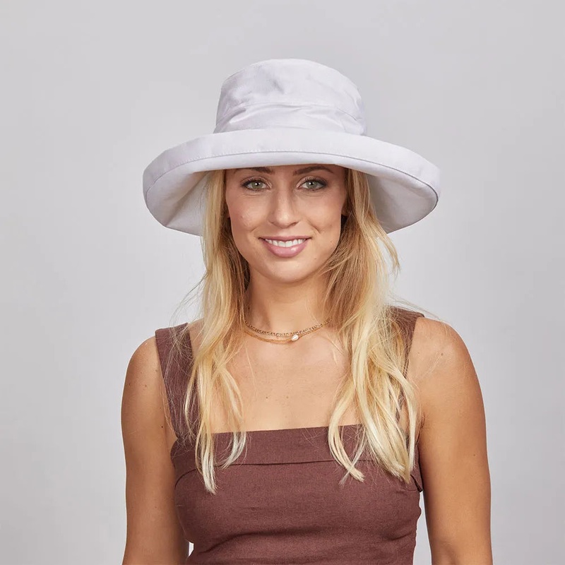 Sunny | Womens Wide Brim Cotton Sun Hat White OS