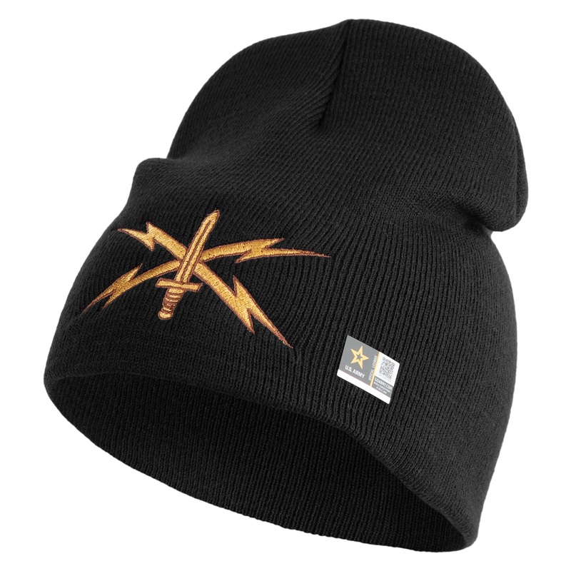 U.S. Army Cyber Corps Symbol Embroidered 8 Inch Solid Knit Short Beanie Made in USA Black One Size