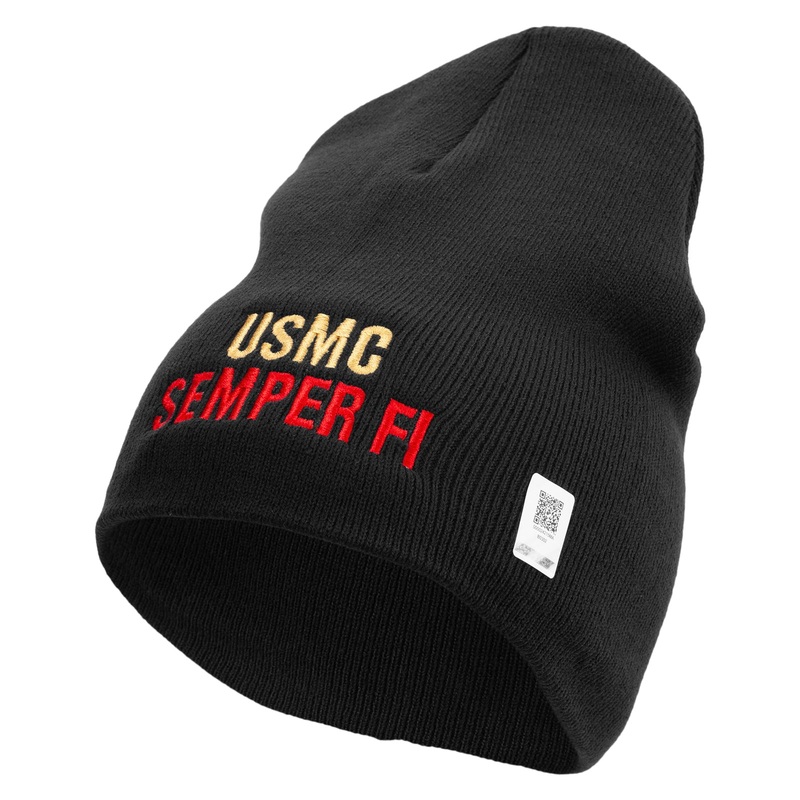 USMC Semper Fi Symbol Embroidered 8 Inch Short Beanie Made in USA Black One Size