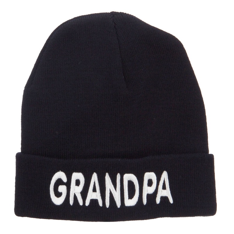 Wording of Grandpa Embroidered Cuff Beanie Black One Size