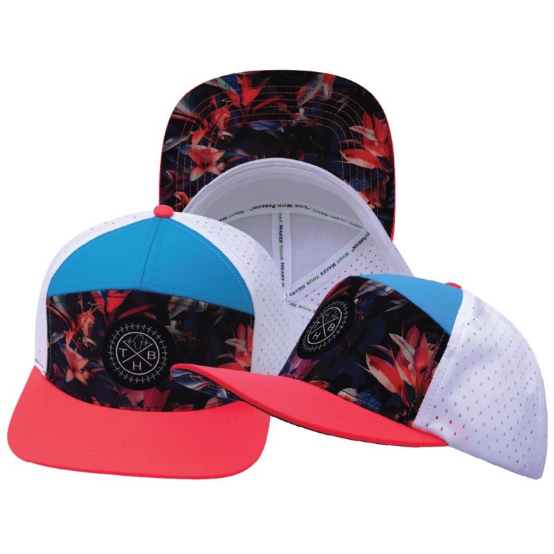 **YOUTH** Color Vibes Hat – Flat Bill – Electric Eden – Neon Peach / Neon Blue / White – Laser Mesh