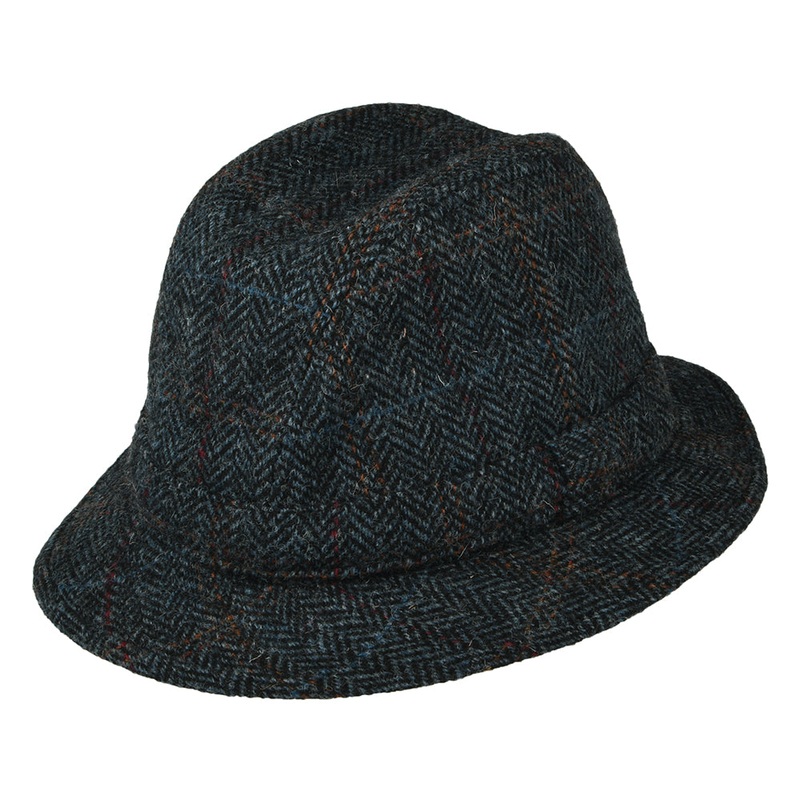 City Sport HARRIS TWEED Herringbone Rollable Trilby Hat – Navy Blue 55