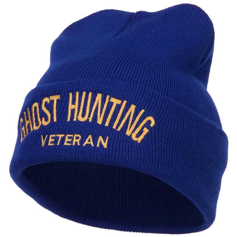 Ghost Hunting Veteran Embroidered Long Beanie Royal One Size