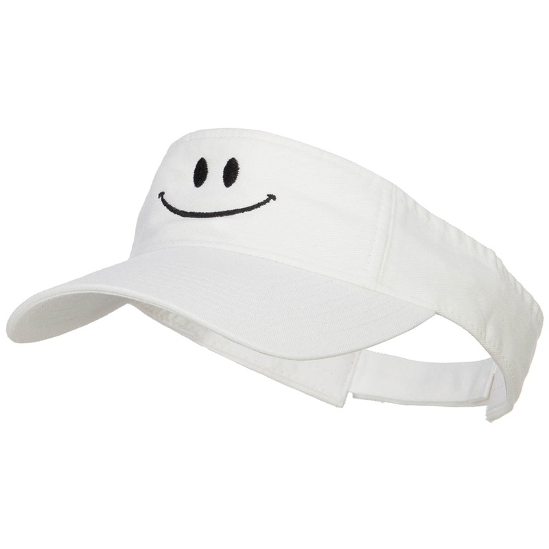 Happy Smile Embroidered Cotton Washed Visor White One Size