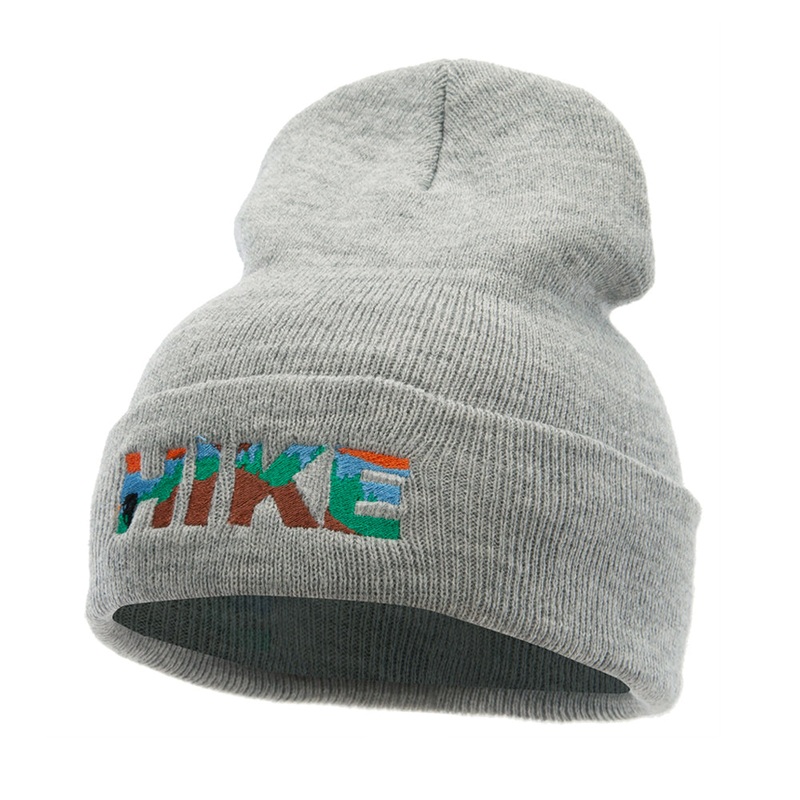 Hike Embroidered 12 Inch Long Knitted Beanie Heather Grey One Size