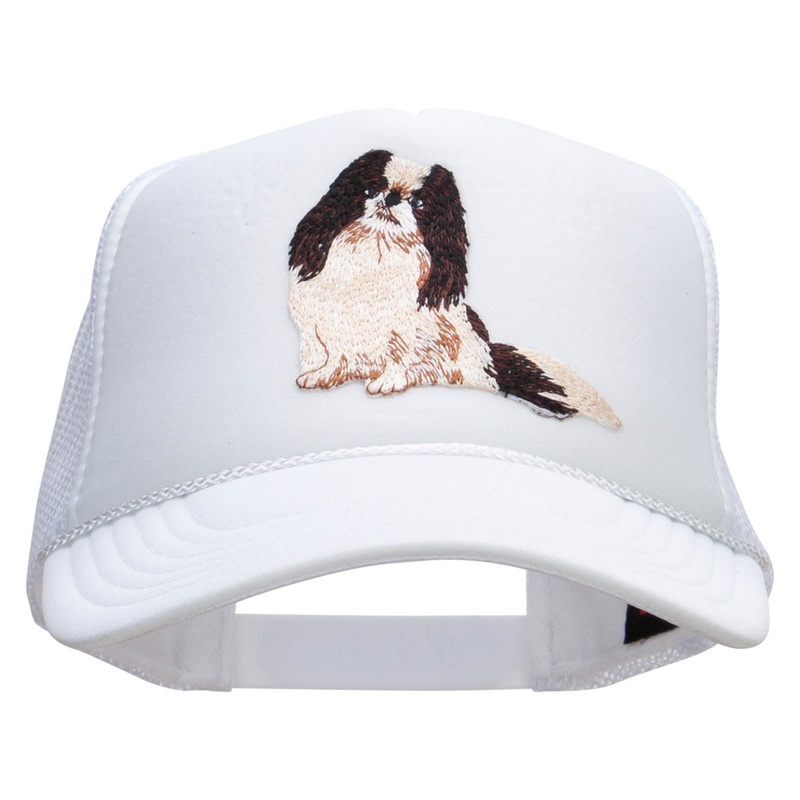 Japanese Chin Dog Patched Foam Front Golf Style Mesh Back Cap White One Size