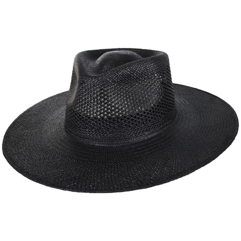 Jo Vent Crown Panama Straw Fedora Hat BLACK XS