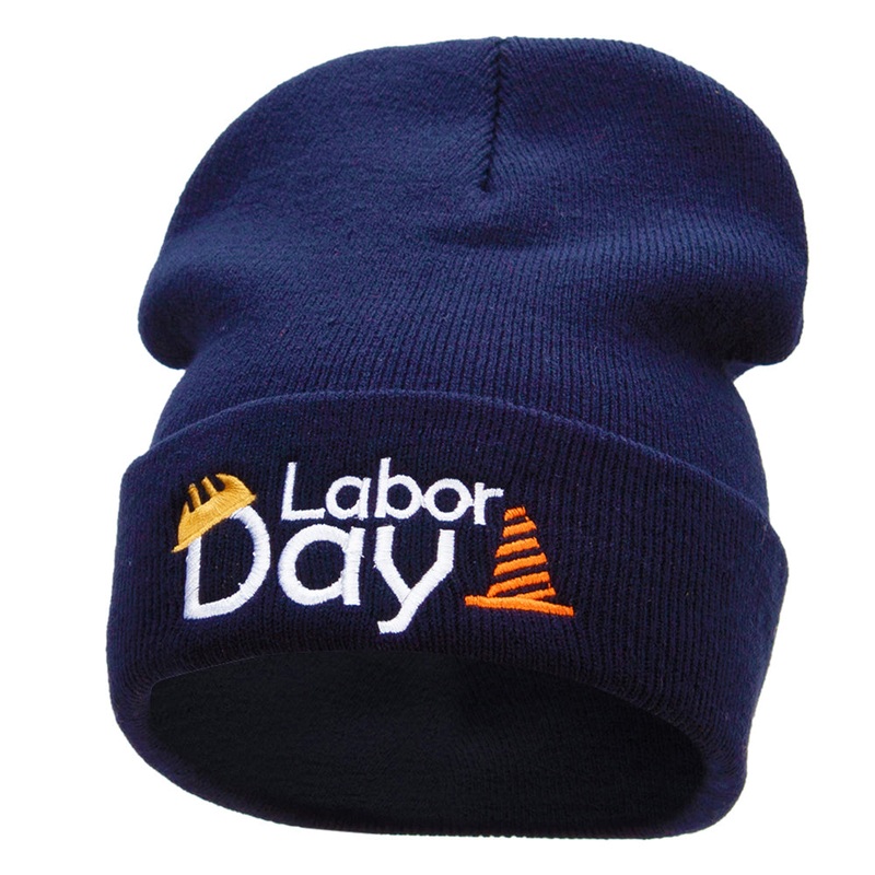 Labor Day Workers Embroidered 12 Inch Long Knitted Beanie Navy One Size