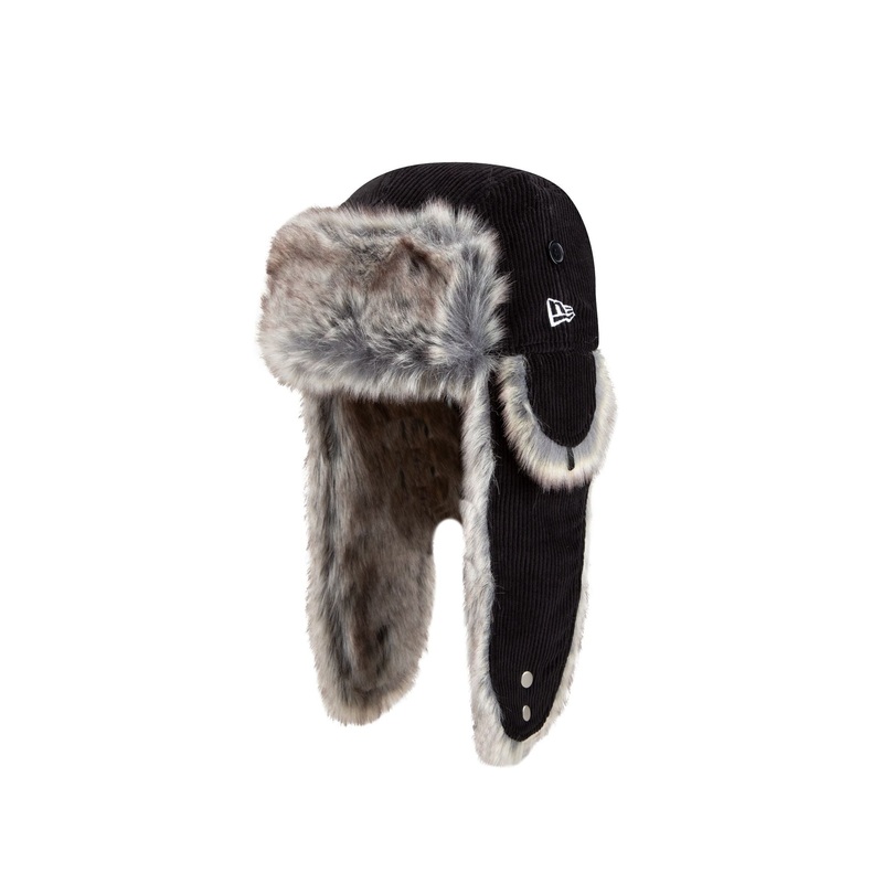 New Era Cap Corduroy Black Fashion Trapper Hat M