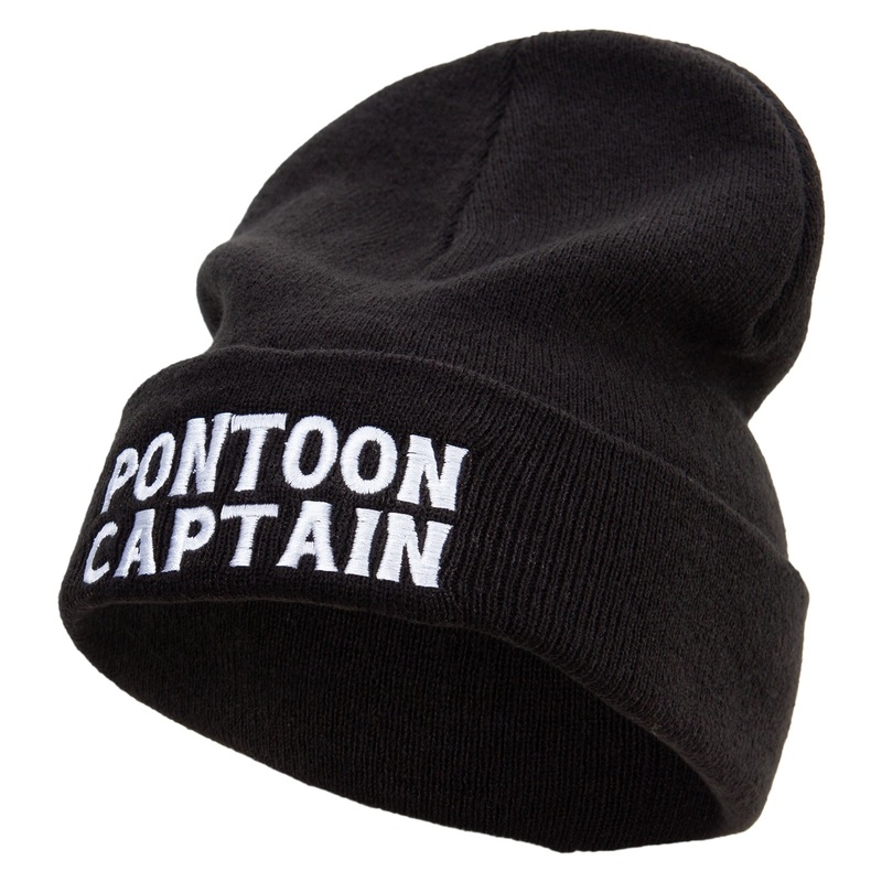 Pontoon Captain Embroidered Big Size Acrylic Long Beanie Black XL-3XL