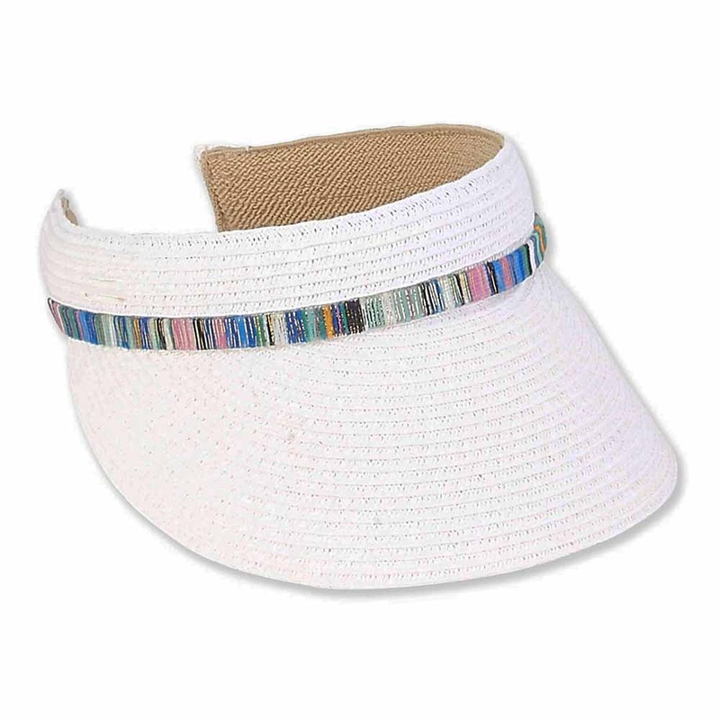 Straw Clip On Sun Visor with Shimmery Band – Boardwalk Style Toast Tweed