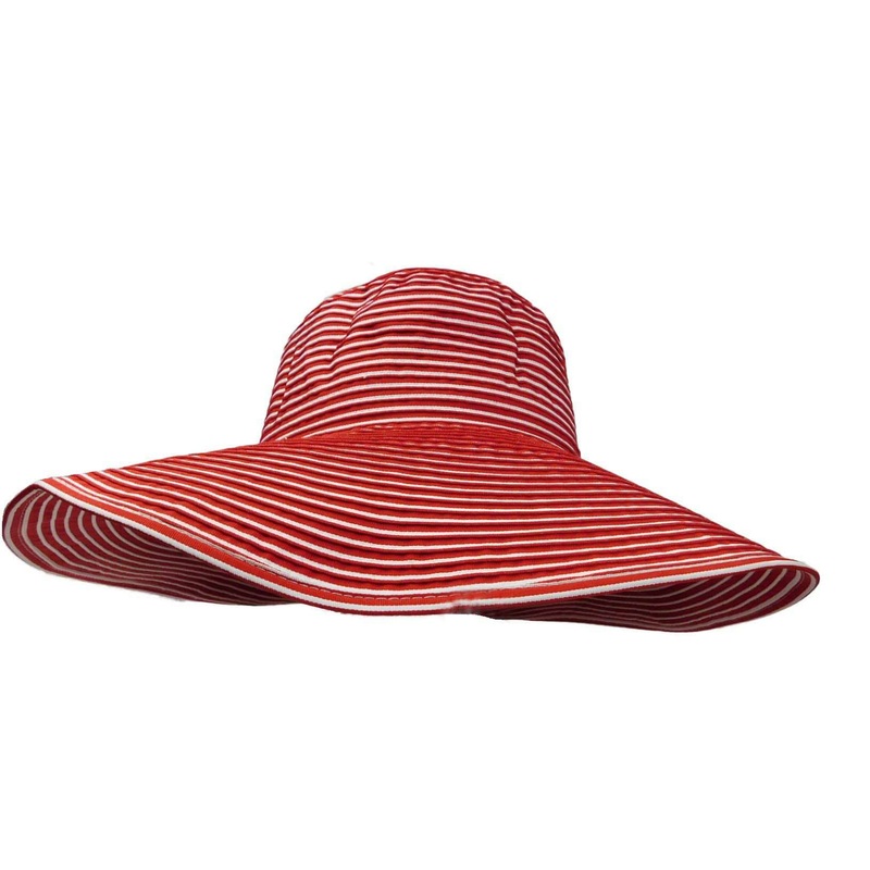Striped Large Brim Sun Hat – Scala Hats Red