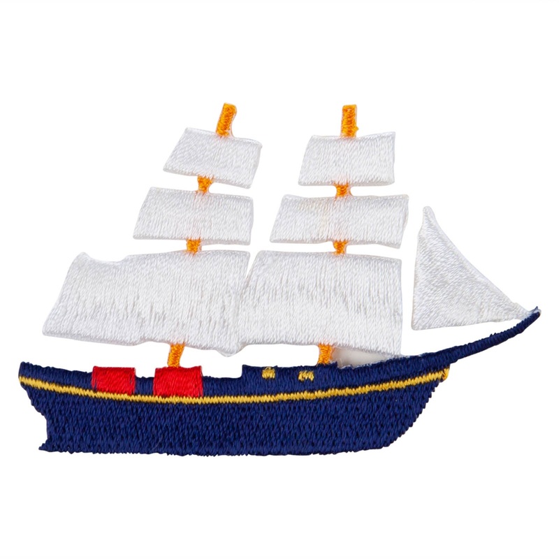 Tall Masted Ship Nautical Embroidered Patch White Navy One Size