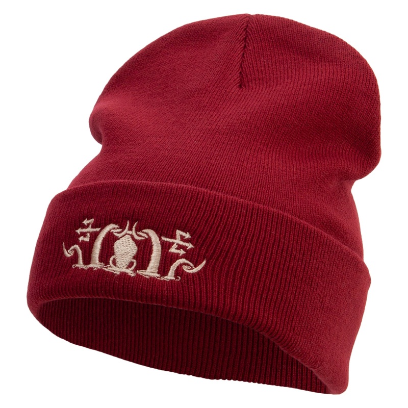Trident Kraken Embroidered 12 Inch Long Knitted Beanie Maroon One Size