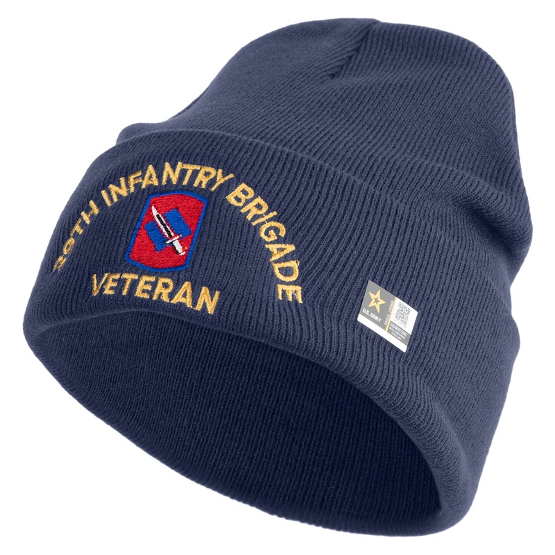 U.S. Army 39th Infantry Brigade Logo Embroidered 12 Inch Solid Knit Cuff Long Beanie Made in USA Navy One Size