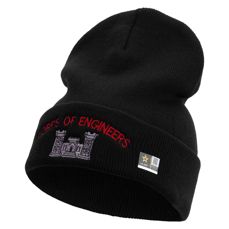 US Army Corps of Engineers Embroidered 12 Inch Long Knitted Beanie Black One Size