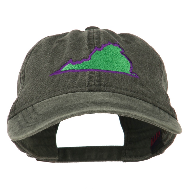 Virginia State Map Embroidered Washed Cotton Cap Black One Size